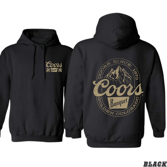 Coors Banquet Hoodie - Classic and Rugged Retro Coors Logo Mountain