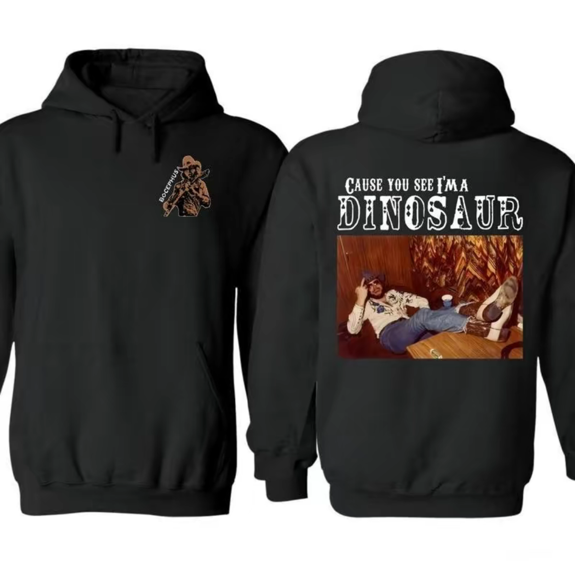 Dinosaur Hank Williams Jr. Bocephus West - Cotton hoodie -Comfortable - New Design